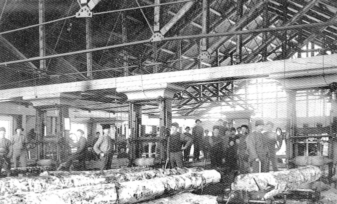 Interiör från såghuset i början av 1900-talet